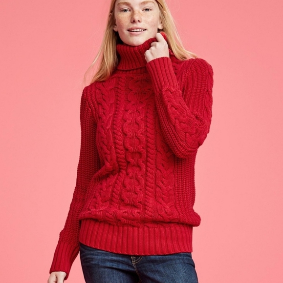 GAP | Sweaters | 35 Gap Red Chunky Knit Turtleneck Sweater S | Poshmark